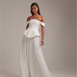 ASOS DESIGN structured lace bodice maxi wedding dress with chiffon skirt ivory